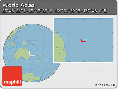 Savanna Style Location Map of the Area around 25° 31' 56" S, 157° 19' 29" E