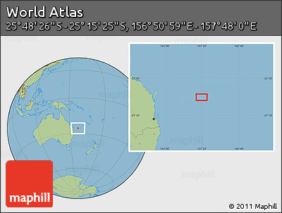 Savanna Style Location Map of the Area around 25° 31' 56" S, 157° 19' 29" E