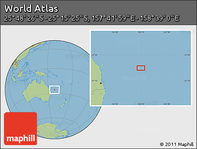Savanna Style Location Map of the Area around 25° 31' 56" S, 158° 10' 30" E