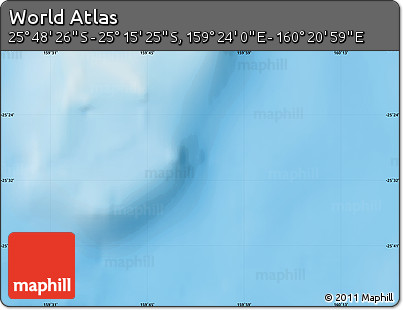 Physical Map of the Area around 25° 31' 56" S, 159° 52' 30" E