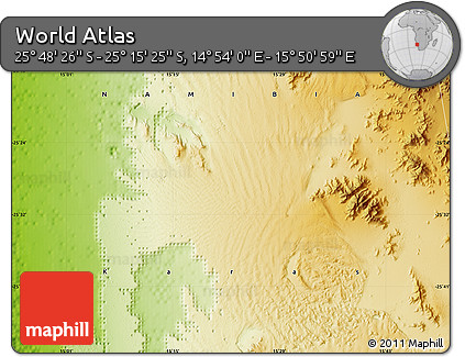 Physical Map of the Area around 25° 31' 56" S, 15° 22' 30" E
