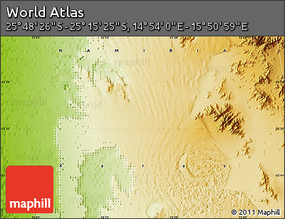 Physical Map of the Area around 25° 31' 56" S, 15° 22' 30" E
