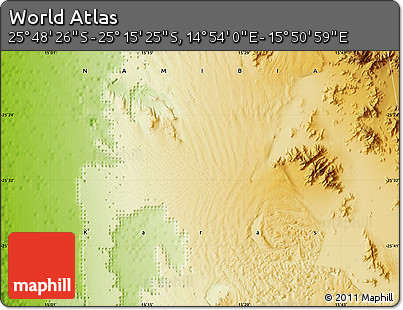 Physical Map of the Area around 25° 31' 56" S, 15° 22' 30" E