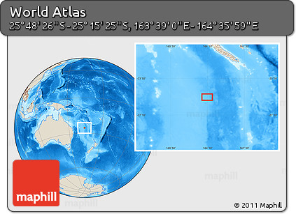 Shaded Relief Location Map of the Area around 25° 31' 56" S, 164° 7' 30" E
