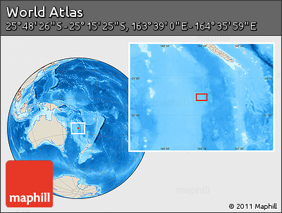 Shaded Relief Location Map of the Area around 25° 31' 56" S, 164° 7' 30" E
