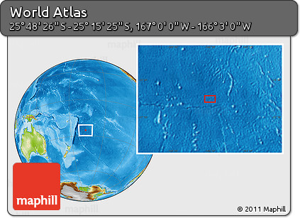 Physical Location Map of the Area around 25° 31' 56" S, 166° 31' 30" W