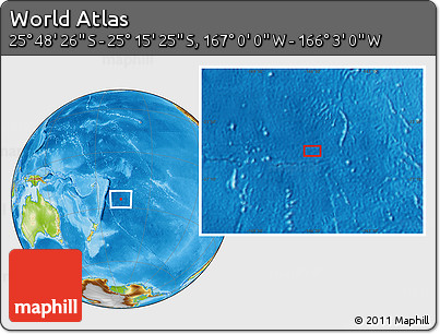 Physical Location Map of the Area around 25° 31' 56" S, 166° 31' 30" W