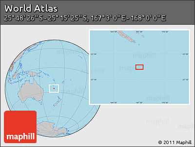 Gray Location Map of the Area around 25° 31' 56" S, 167° 31' 30" E