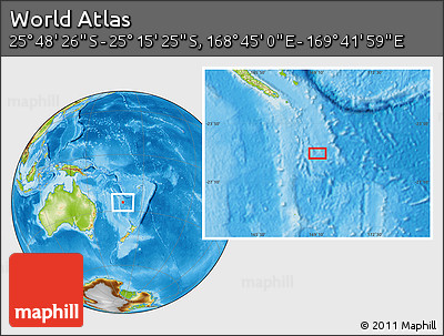 Physical Location Map of the Area around 25° 31' 56" S, 169° 13' 29" E