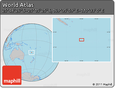 Gray Location Map of the Area around 25° 31' 56" S, 170° 4' 29" E