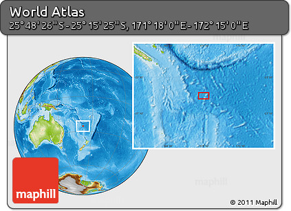 Physical Location Map of the Area around 25° 31' 56" S, 171° 46' 30" E