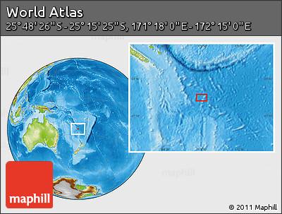 Physical Location Map of the Area around 25° 31' 56" S, 171° 46' 30" E