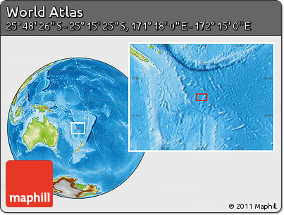 Physical Location Map of the Area around 25° 31' 56" S, 171° 46' 30" E