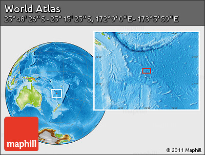 Physical Location Map of the Area around 25° 31' 56" S, 172° 37' 30" E