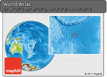Physical Location Map of the Area around 25° 31' 56" S, 173° 28' 29" E