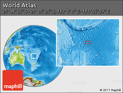 Physical Location Map of the Area around 25° 31' 56" S, 173° 28' 29" E
