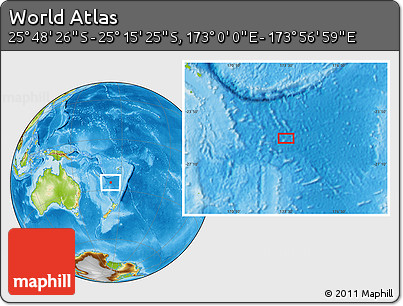 Physical Location Map of the Area around 25° 31' 56" S, 173° 28' 29" E