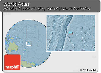 Savanna Style Location Map of the Area around 25° 31' 56" S, 174° 10' 30" W, hill shading