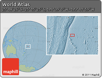 Savanna Style Location Map of the Area around 25° 31' 56" S, 174° 10' 30" W, hill shading