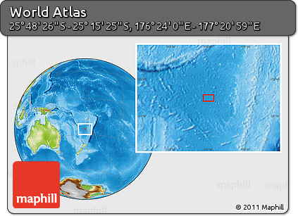 Physical Location Map of the Area around 25° 31' 56" S, 176° 52' 30" E