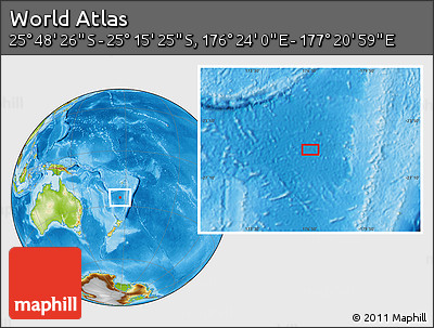 Physical Location Map of the Area around 25° 31' 56" S, 176° 52' 30" E