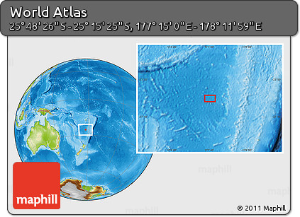 Physical Location Map of the Area around 25° 31' 56" S, 177° 43' 29" E