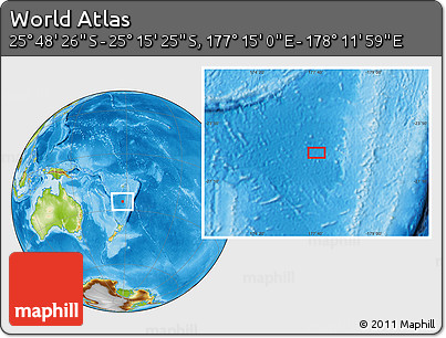 Physical Location Map of the Area around 25° 31' 56" S, 177° 43' 29" E