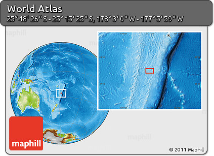 Physical Location Map of the Area around 25° 31' 56" S, 177° 34' 29" W