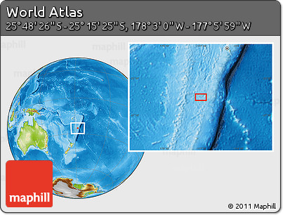 Physical Location Map of the Area around 25° 31' 56" S, 177° 34' 29" W