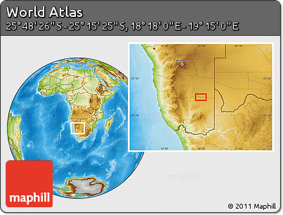 Physical Location Map of the Area around 25° 31' 56" S, 18° 46' 29" E