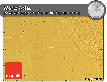 Physical Map of the Area around 25° 31' 56" S, 18° 46' 29" E