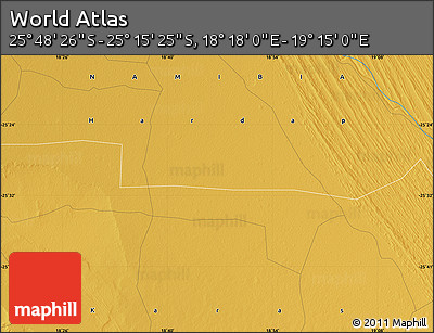 Physical Map of the Area around 25° 31' 56" S, 18° 46' 29" E