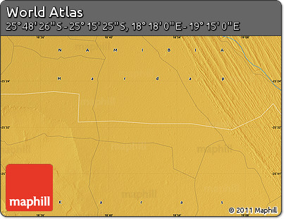 Physical Map of the Area around 25° 31' 56" S, 18° 46' 29" E
