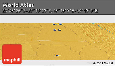 Physical Panoramic Map of the Area around 25° 31' 56" S, 18° 46' 29" E