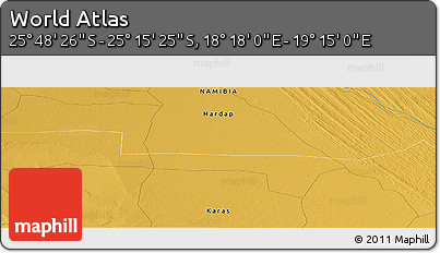 Physical Panoramic Map of the Area around 25° 31' 56" S, 18° 46' 29" E