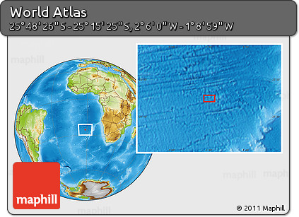 Physical Location Map of the Area around 25° 31' 56" S, 1° 37' 30" W