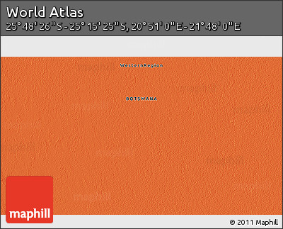 Political 3D Map of the Area around 25° 31' 56" S, 21° 19' 30" E