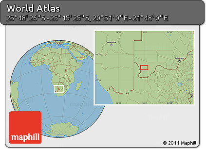 Savanna Style Location Map of the Area around 25° 31' 56" S, 21° 19' 30" E