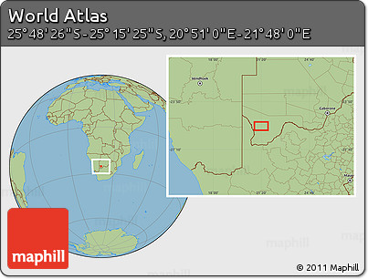 Savanna Style Location Map of the Area around 25° 31' 56" S, 21° 19' 30" E