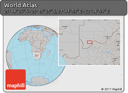 Gray Location Map of the Area around 25° 31' 56" S, 22° 10' 29" E