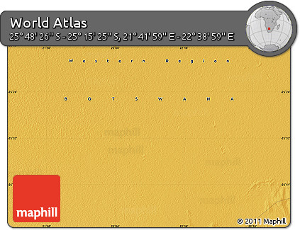 Physical Map of the Area around 25° 31' 56" S, 22° 10' 29" E