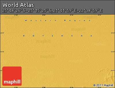 Physical Map of the Area around 25° 31' 56" S, 22° 10' 29" E