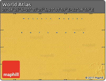 Physical Map of the Area around 25° 31' 56" S, 22° 10' 29" E