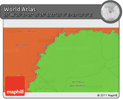 Political 3D Map of the Area around 25° 31' 56" S, 23° 1' 29" E