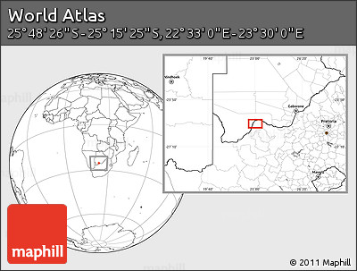 Blank Location Map of the Area around 25° 31' 56" S, 23° 1' 29" E