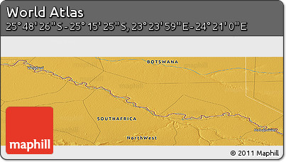 Physical Panoramic Map of the Area around 25° 31' 56" S, 23° 52' 30" E