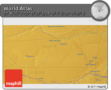 Physical 3D Map of the Area around 25° 31' 56" S, 24° 43' 30" E