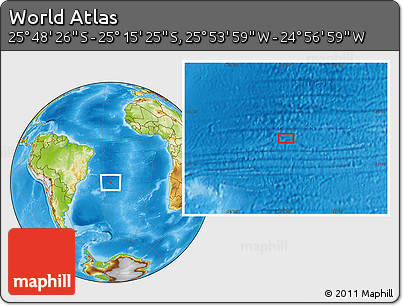 Physical Location Map of the Area around 25° 31' 56" S, 25° 25' 29" W