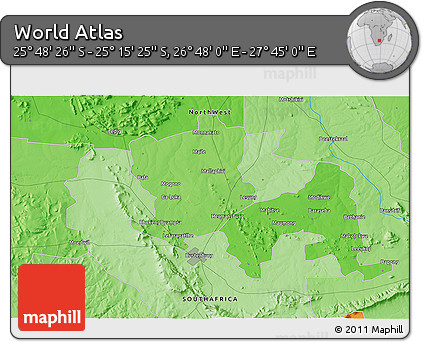 Political 3D Map of the Area around 25° 31' 56" S, 27° 16' 29" E