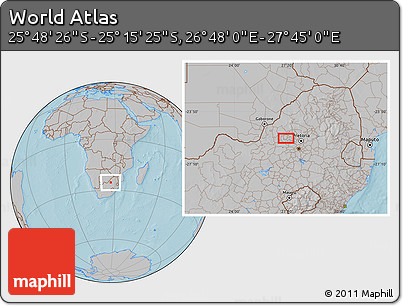 Gray Location Map of the Area around 25° 31' 56" S, 27° 16' 29" E, hill shading